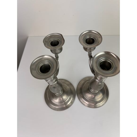 Vintage American Pewter Silver Stainless Steel Decor 2 Candle Holder Stick Set - Picture 5 of 12